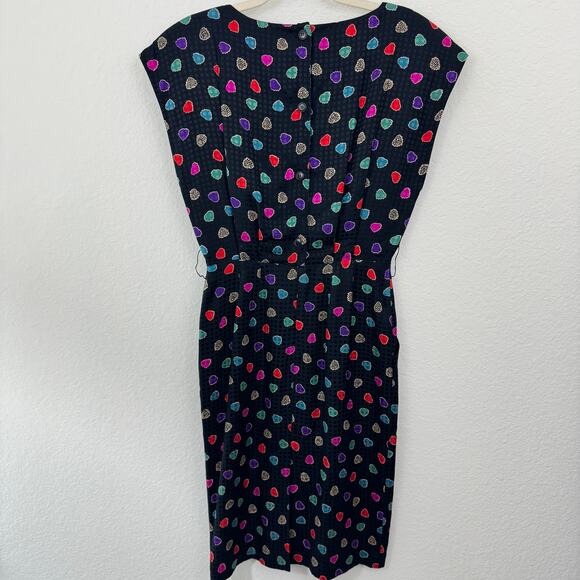 Anne Klein Women Vintage 100%  Silk Midi Dress Size 8 Leaves Classic Black Print - Picture 7 of 11